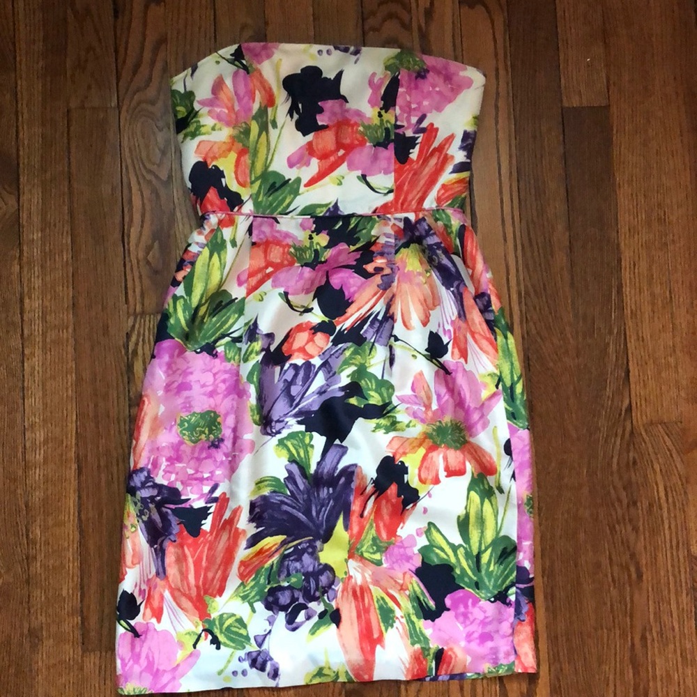Silk floral strapless j. Crew dress